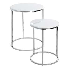 Watkins Round High Gloss Set Of 2 Side Tables In White - UK