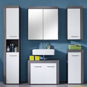 Wildon Bathroom Furniture Set 1 In White And Smoky Silver - UK