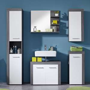 Wildon Bathroom Furniture Set In White And Smoky Silver - UK