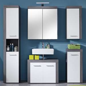 Wildon LED Bathroom Furniture Set 2 In White And Smoky Silver - UK