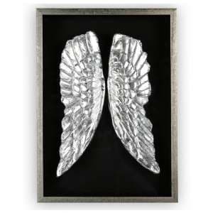 Wings Painting Wooden Wall Art In Black And Antique Silver Frame - UK