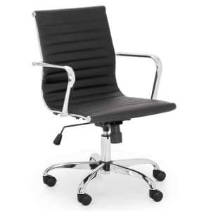 Gaby Faux Leather Office Chair In Black With Chrome Base - UK
