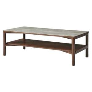 Wyatt Wooden Coffee Table And Shelf With Marble Effect Glass Top - UK