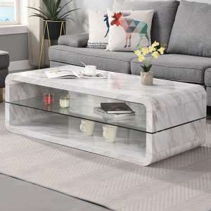Xono High Gloss Coffee Table With Shelf In Magnesia Marble Effect - UK