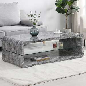 Xono High Gloss Coffee Table With Shelf In Melange Marble Effect - UK