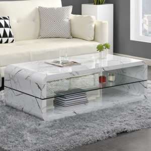 Xono High Gloss Coffee Table With Shelf In Vida Marble Effect - UK