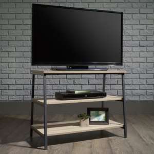 Yuma Industrial Wooden TV Stand With 2 Shelves In Charter Oak - UK