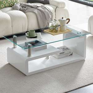 Zariah Clear Glass Coffee Table With White High Gloss Base - UK