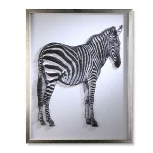 Zebra Picture Glass Wall Art In Silver Wooden Frame - UK