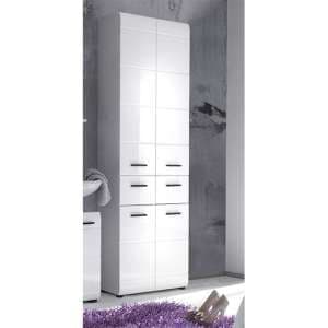 Zenith Bathroom Floor Storage Cabinet In White With Gloss Fronts - UK