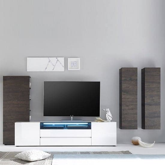 Genie Wide High Gloss TV Stand In White With LED Lighting_5