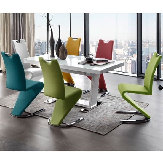 Amado Dining Chair In Petrol Faux Leather In A Pair_4