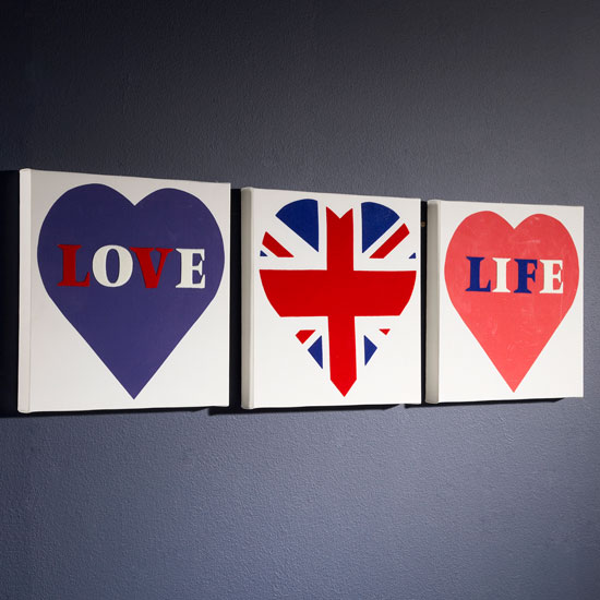 Set of 3 Love Life Blue Wall Art, 000421