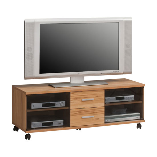 Corona LCD TV Stand In Core Beech With Rollers Wooden TV Stands, Modern, Corner & Chunky Units