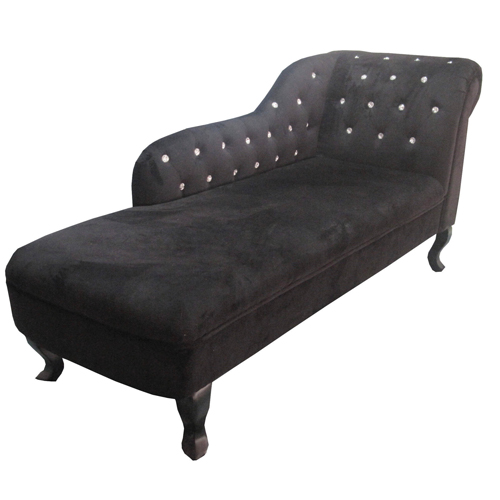 Black Velvet Diamante Chaise Lounge Right Armrest 2402110
