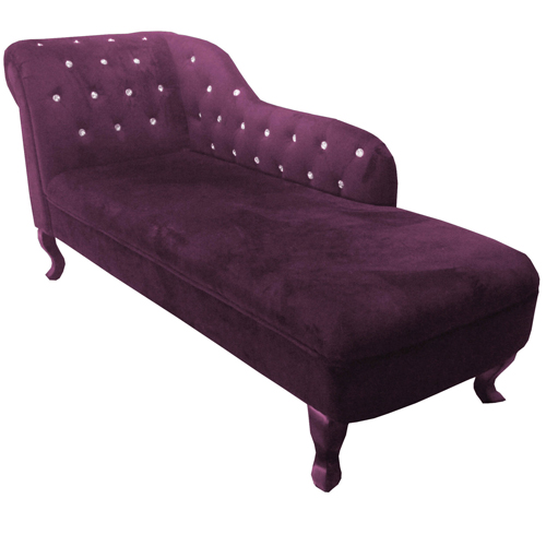Purple Velvet Diamante Chaise Lounge Left Armrest 2402111