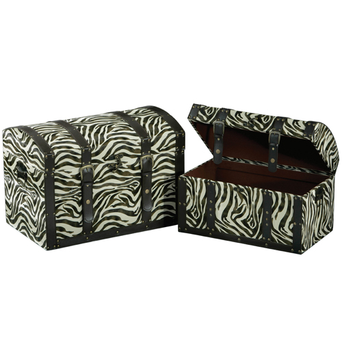 2 Faux Leather Zebra Print Storage Trunk 2402144