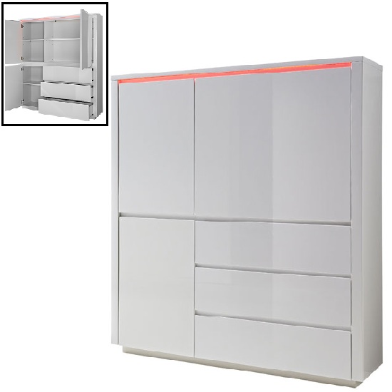 High Gloss Storage Cabinets Lisdallas Chique Storage Cabinet In White High Gloss With Led Light