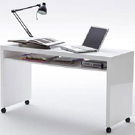 Mike Computer Desk In High Gloss Finish With Wheels And 1