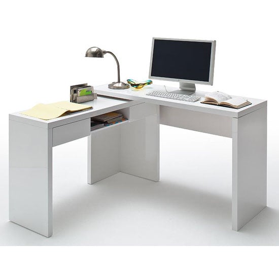 Malte Computer Desk In High Gloss With 2 Drawer and Shelf