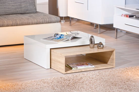Elko Extendable Storage Coffee Table In White Gloss And Oak -> Tables Basses Gigognes Elko Extendable Storage Coffee Table In White Gloss And Oak -> Tables Basses Gigognes