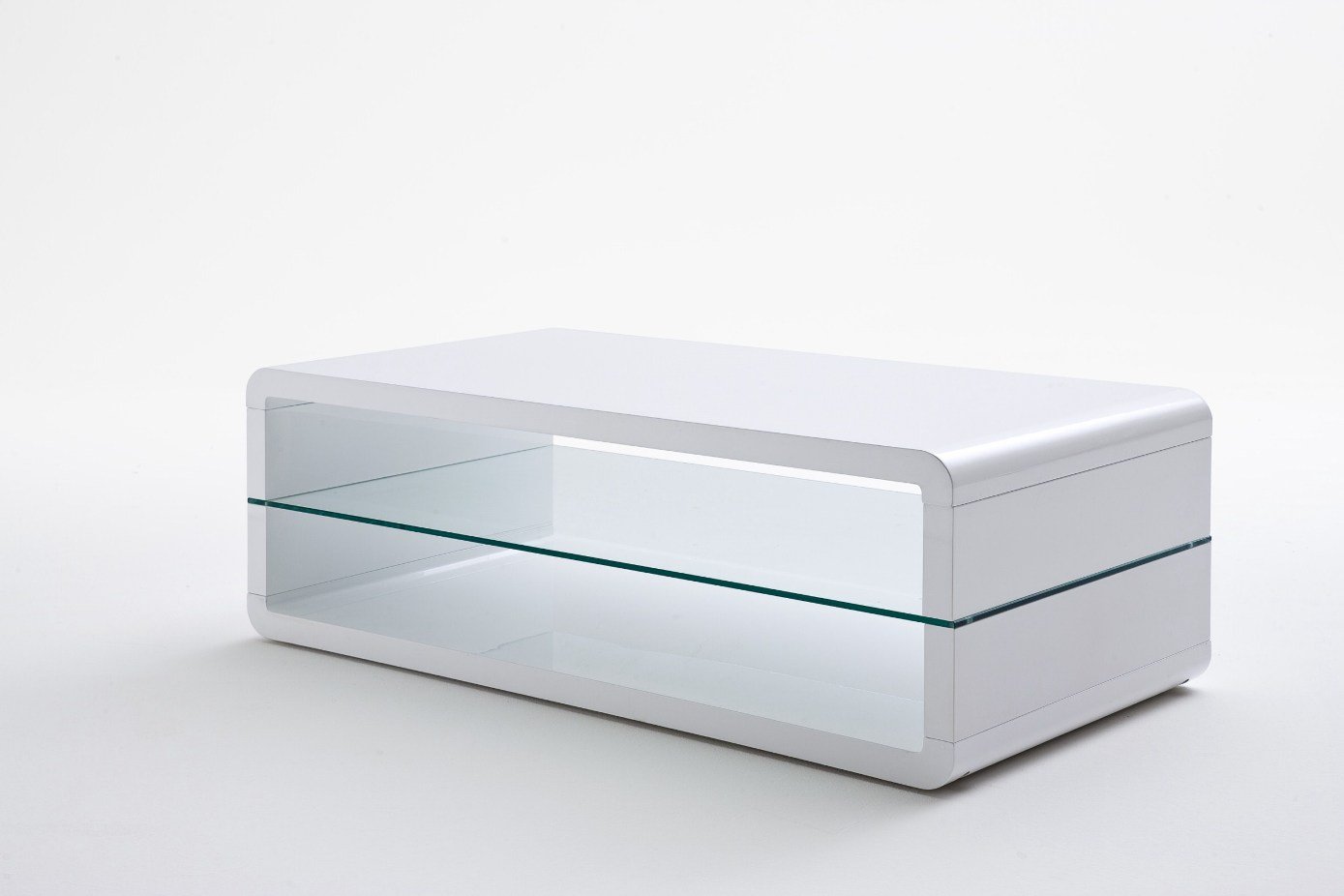 Agatha High Gloss White Coffee Table With Glass Shelf