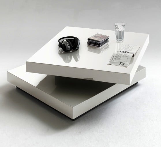 Hugo Square Coffee Table High Gloss White With Twist Top High Gloss
