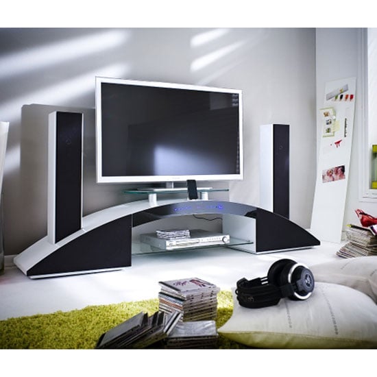Arc LCD TV Stand In White High Gloss With Sound System