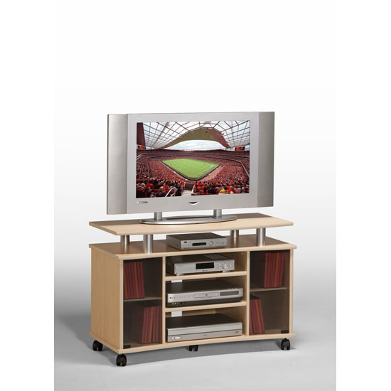 Mentor Wooden LCD TV Stand In Light Maple With Rollers Wooden TV