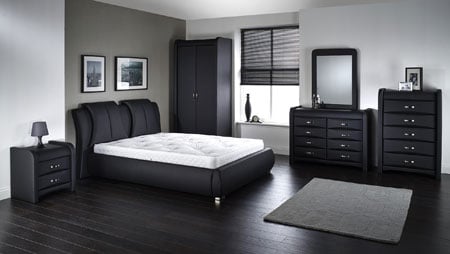 Azari Chest of Drawers In Black Faux Leather With 5 Drawers
