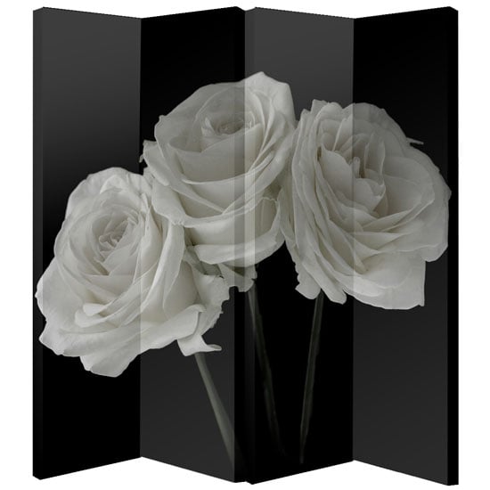 Classy and artistic finish displaying White roses on Black wallpaper design