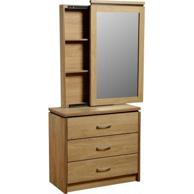 Carlo 3 Drawer Dressing Table + Mirror with Back Storage + Stool
