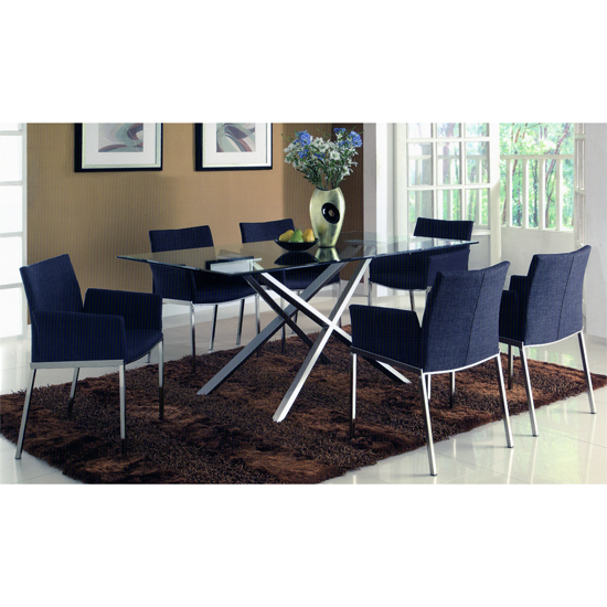Adelphi Clear Glass Dining Table + 4 Fabric Chairs