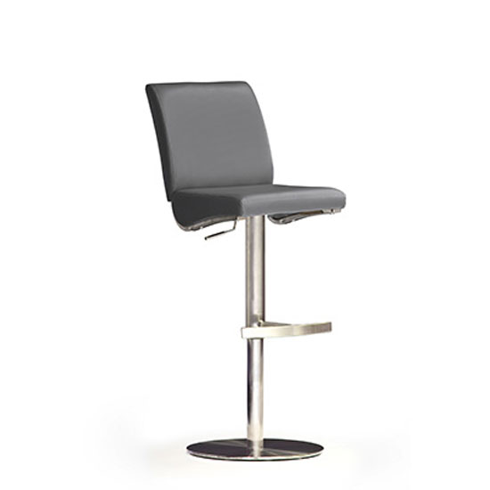 Diaz Grey Bar Stool In Faux Leather With Round Chrome Base 2