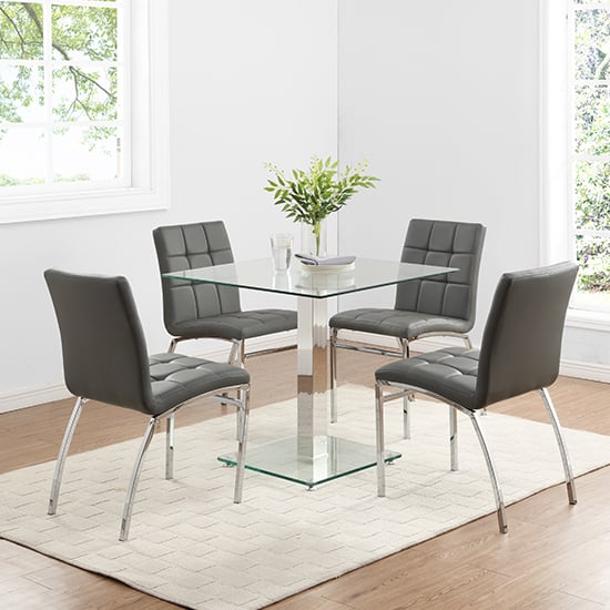 Product photograph of Hartley Glass Bistro Table With 4 Grey Coco Chairs from Furniture in Fashion