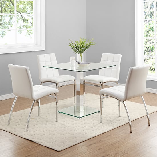 Product photograph of Hartley Glass Bistro Table With 4 White Coco Chairs from Furniture in Fashion