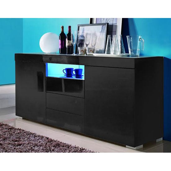 Lazy Modern Sideboard In Black High Gloss With LED 20239 Fur