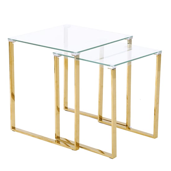 Product photograph of Megan Clear Glass Nest Of 2 Tables With Gold Legs from Furniture in Fashion