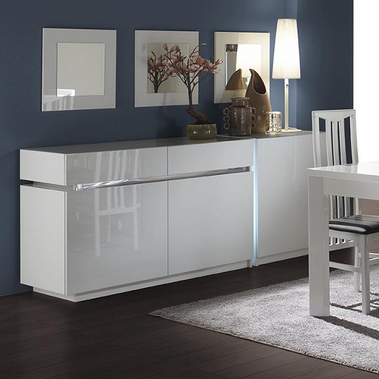 Nicoli Modern Sideboard In White Gloss With 3 Door And 2