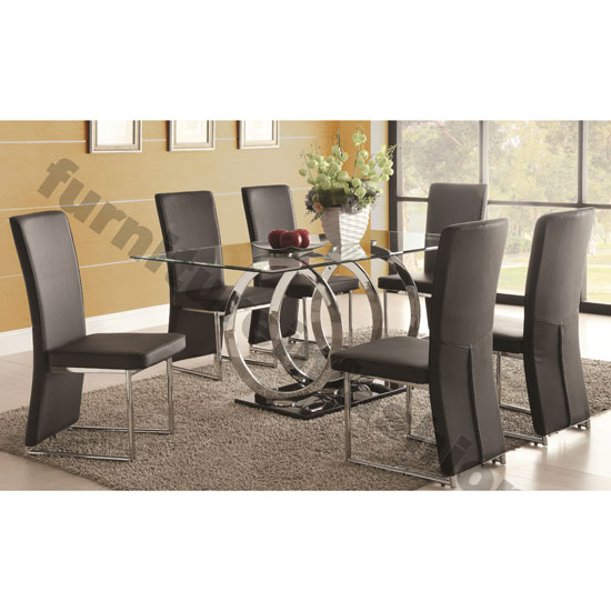 Olympus Clear Glass Dining Table + 4 Black Chairs