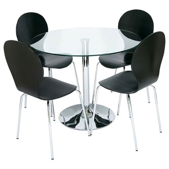 Romano Glass Dining Table With 4 Dining Chairs In Black
