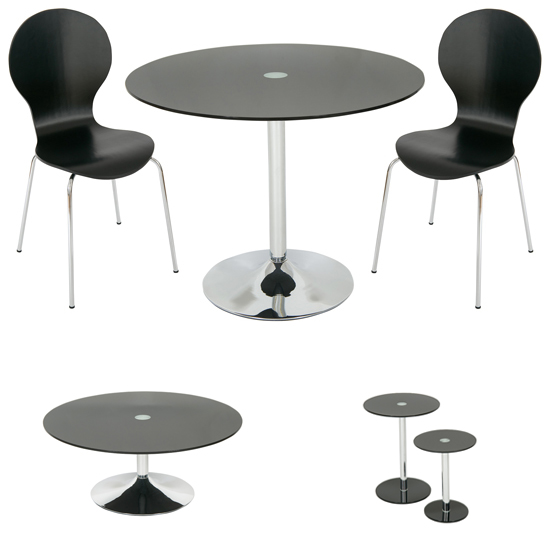 Special Roma Black Glass Dining Set + Coffee + 2PC Side Tables