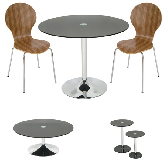 Special Roma Black Glass Dining Set + Coffee + 2PC Side Tables