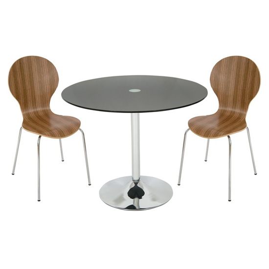 Roma Black Glass Dining Table + 4 Dark Chairs, Rodinbc