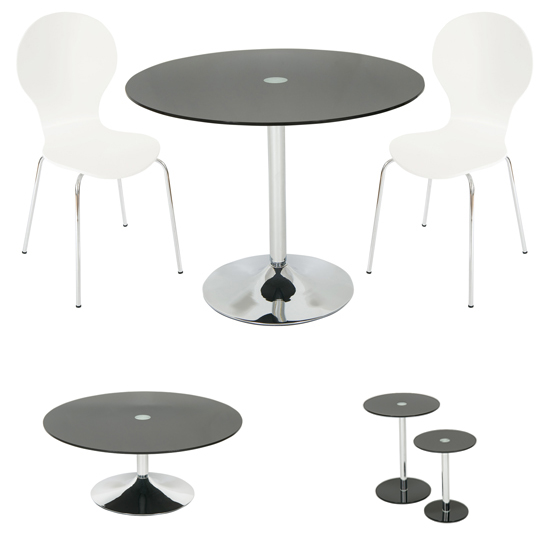 Special Roma Black Glass Dining Set + Coffee + 2PC Side Tables