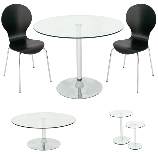 Special Roma Clear Glass Dining Set + Coffee + 2PC Side Tables