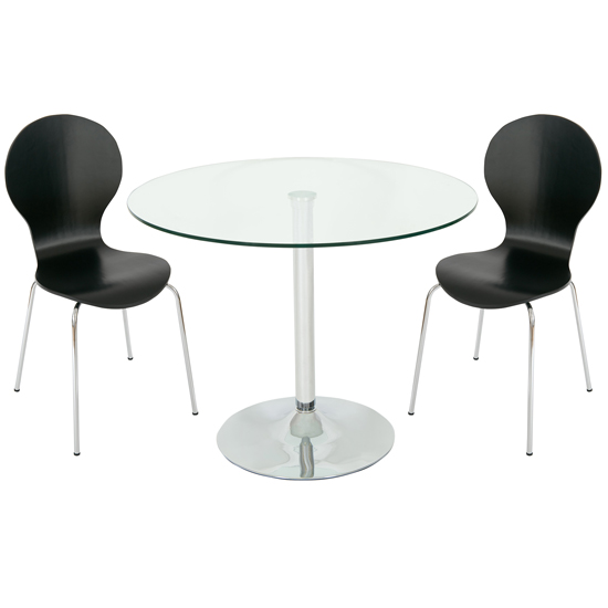 Roma Clear Glass Dining Table + 4 Black Chairs, Rodincc