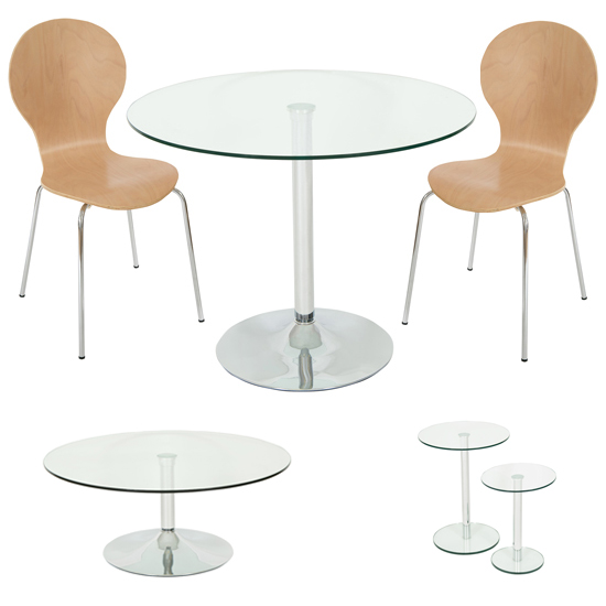 Special Roma Clear Glass Dining Set + Coffee + 2PC Side Tables