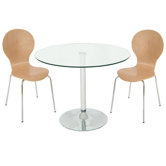 Roma Clear Glass Dining Table + 4 Natural Chairs, Rodincc