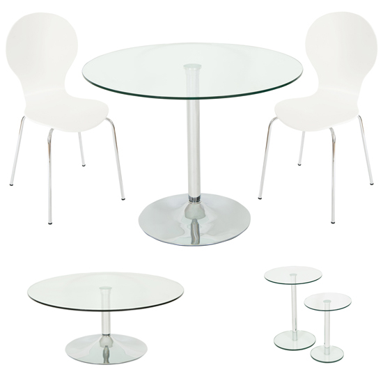 Special Roma Clear Glass Dining Set + Coffee + 2PC Side Tables